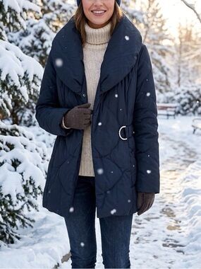 Bianca Nygård Navy Blue Quilted Puffer Jacket Rhinestone Accent Size Small